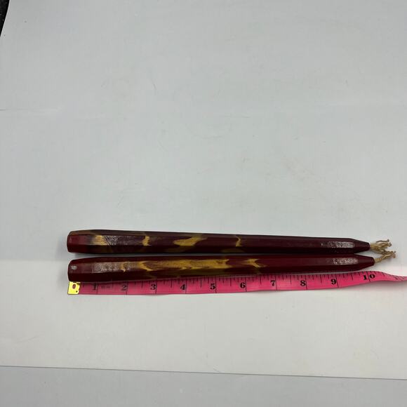 Vintage Carved Painted Glazed Wooden Painted Red Gold Decorative Candle Sticks - Picture 4 of 8